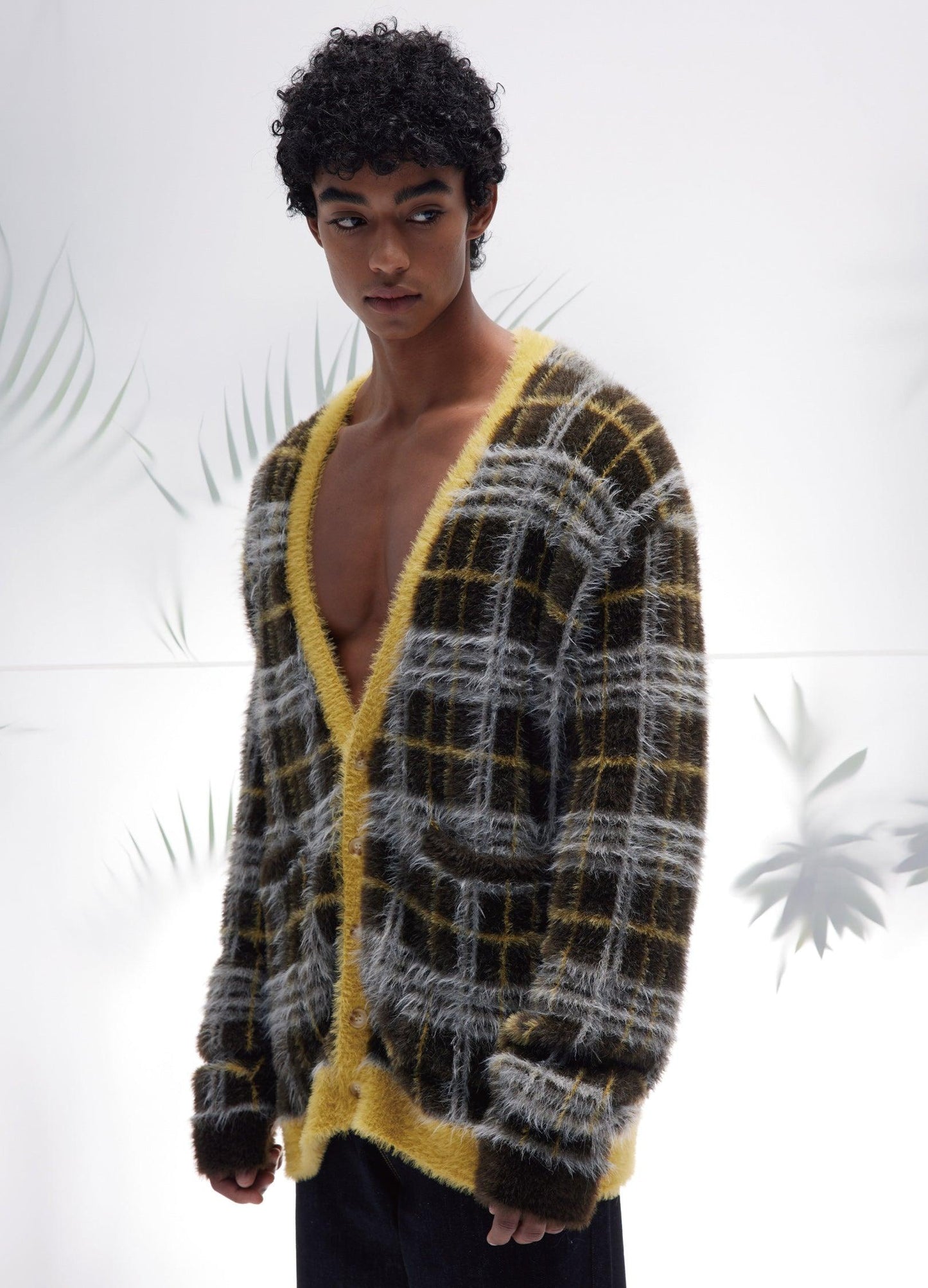 Mustard Plaid Mohair Cardigan