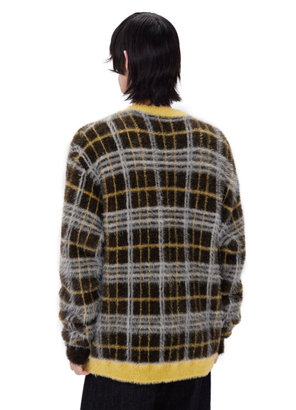Mustard Plaid Mohair Cardigan
