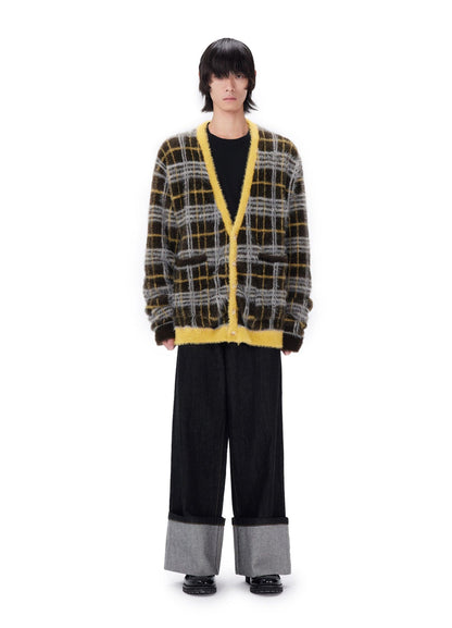 Mustard Plaid Mohair Cardigan