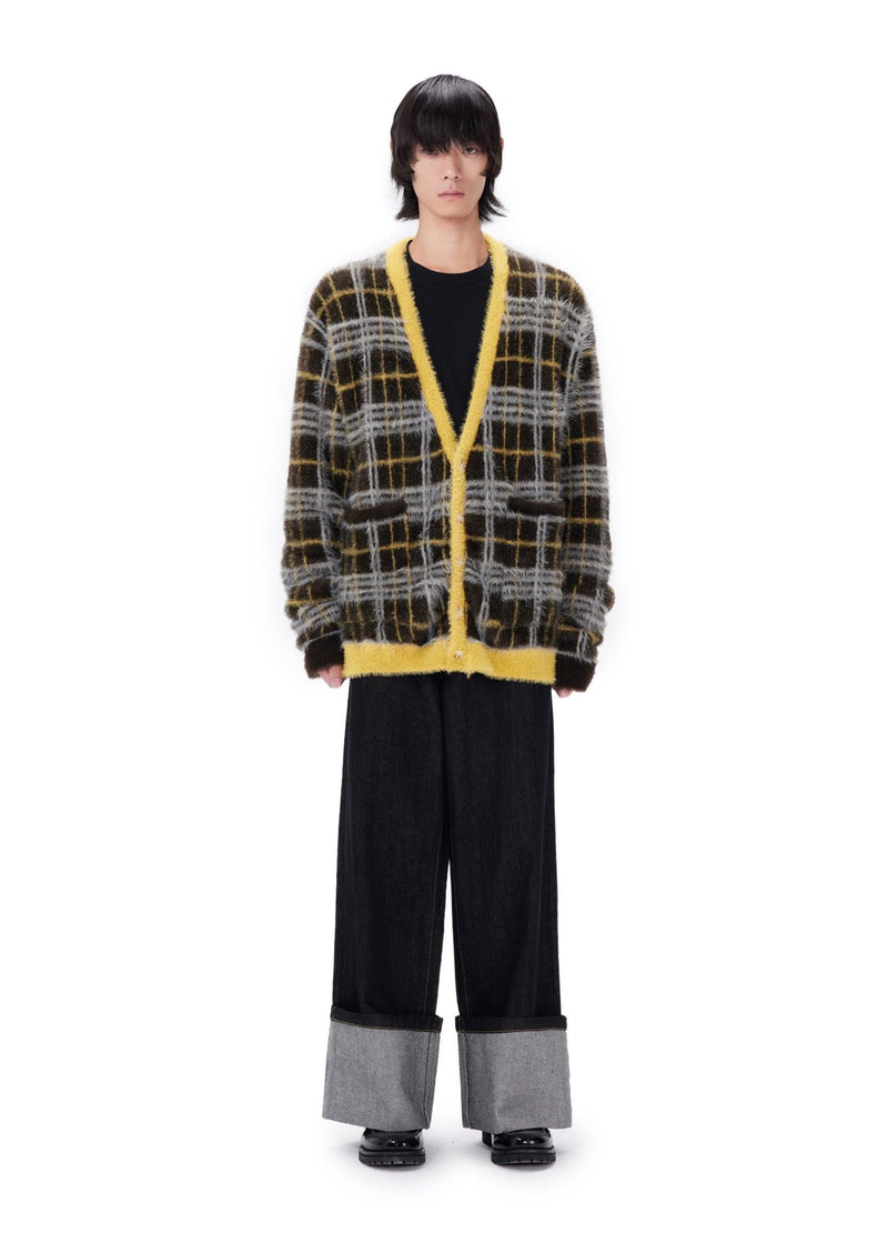Mustard Plaid Mohair Cardigan