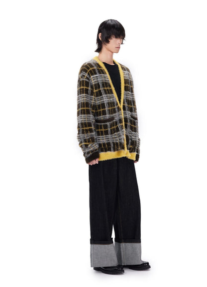 Mustard Plaid Mohair Cardigan