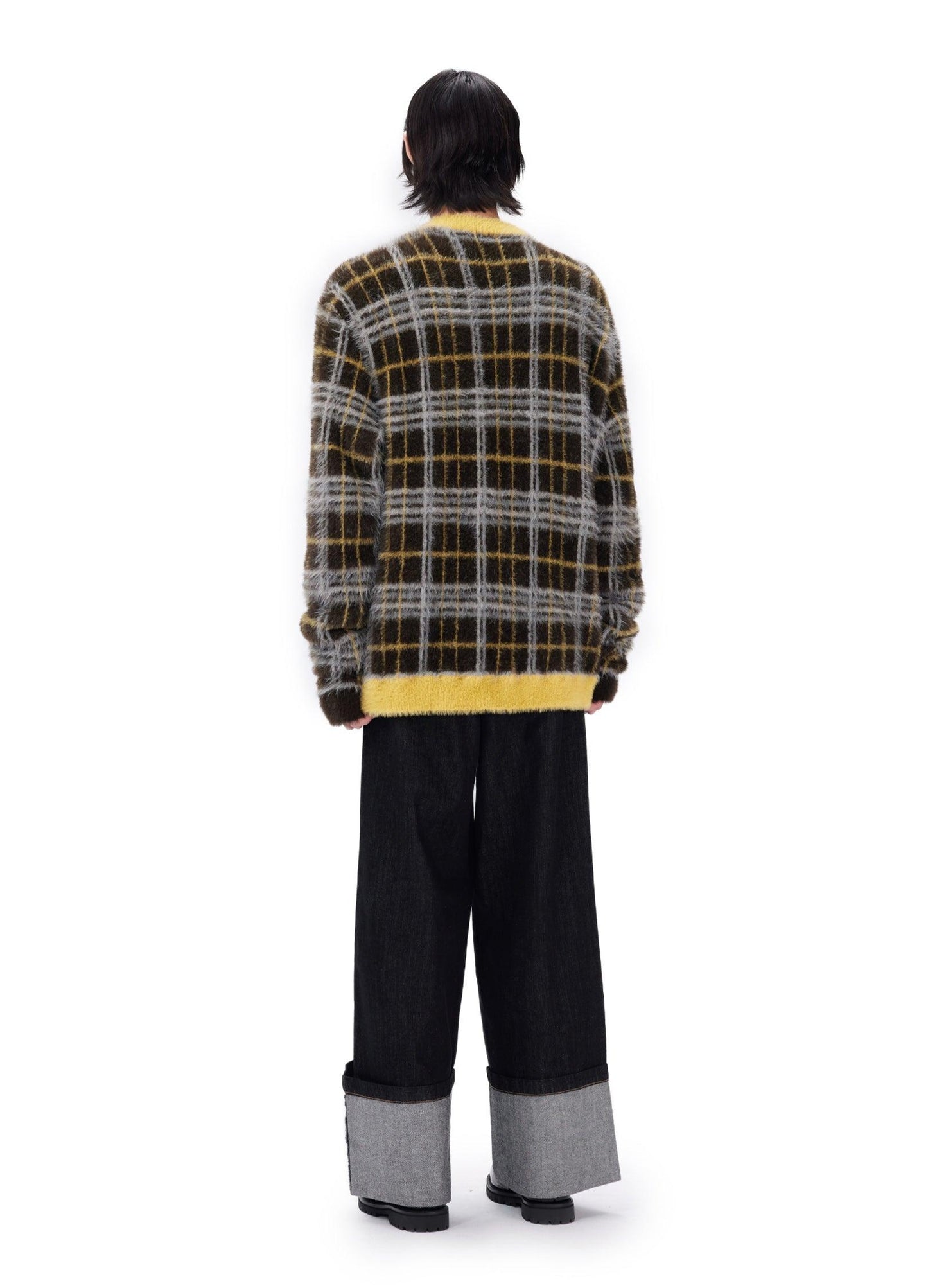 Mustard Plaid Mohair Cardigan