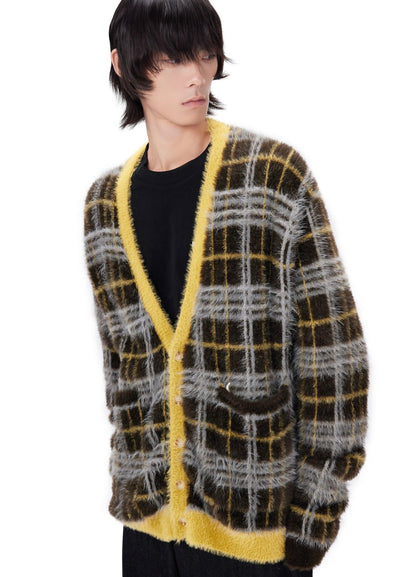 Mustard Plaid Mohair Cardigan