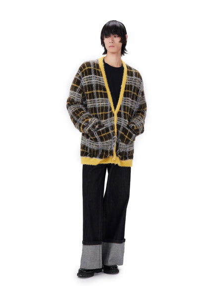 Mustard Plaid Mohair Cardigan