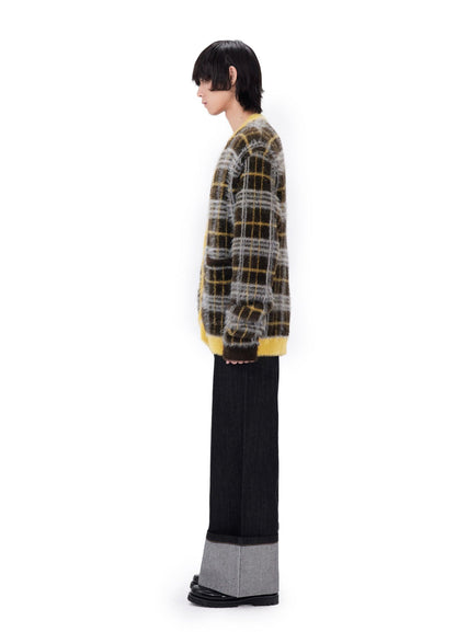 Mustard Plaid Mohair Cardigan