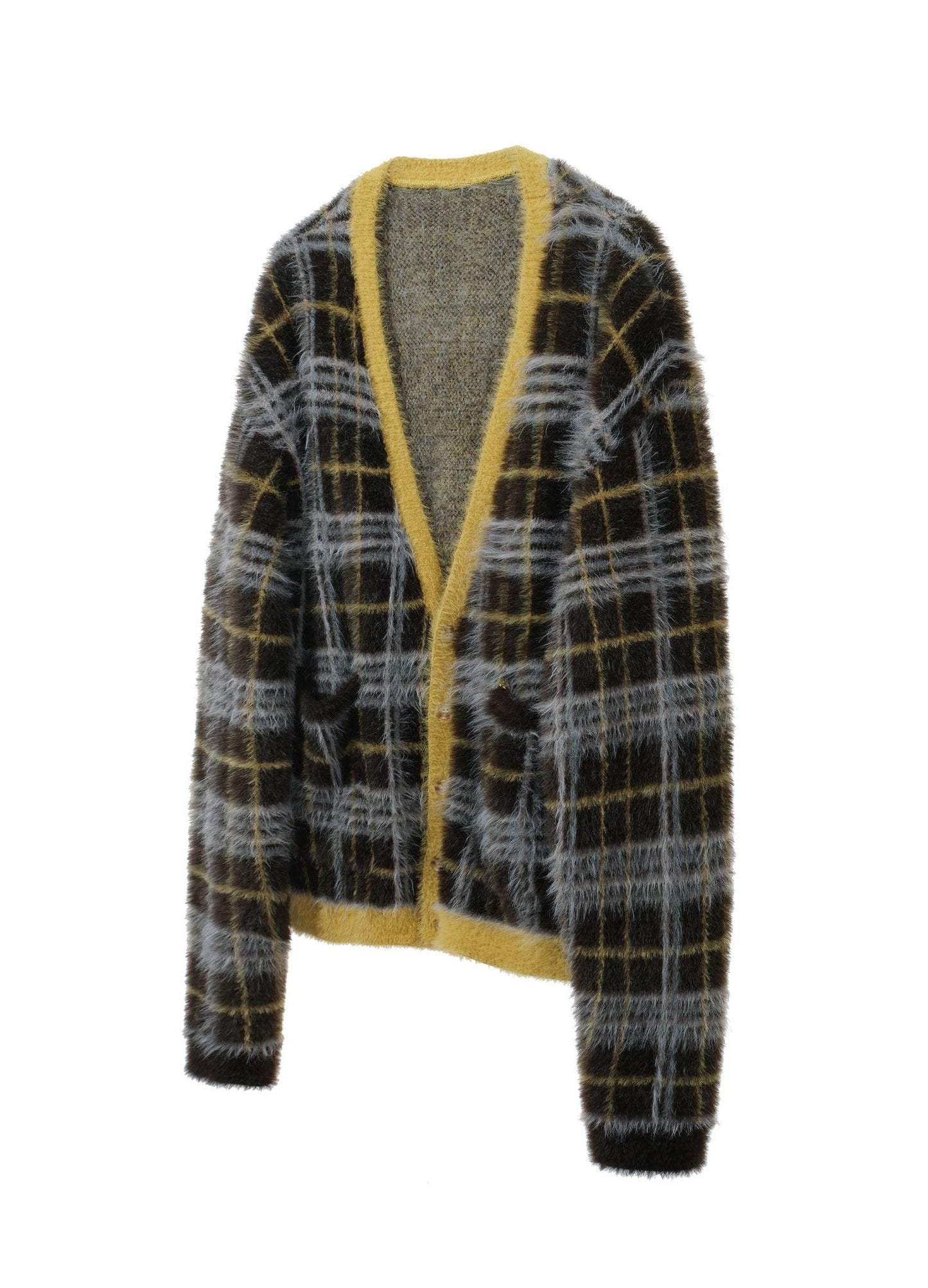 Mustard Plaid Mohair Cardigan