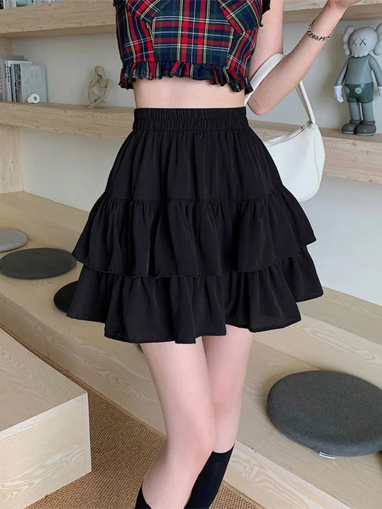 Dressbetty - Pleated White Ruffles Preppy Style Summer Skirt