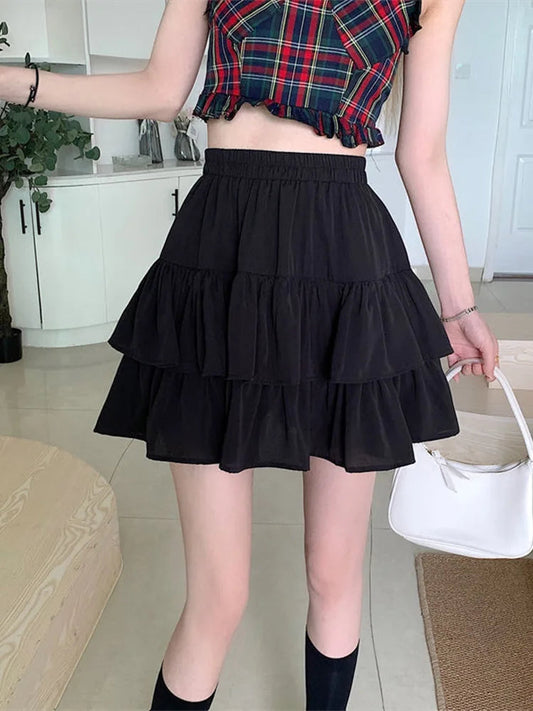 Dressbetty - Pleated White Ruffles Preppy Style Summer Skirt