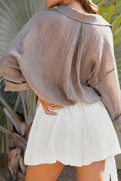 Pleated Long Sleeve Loose Blouse