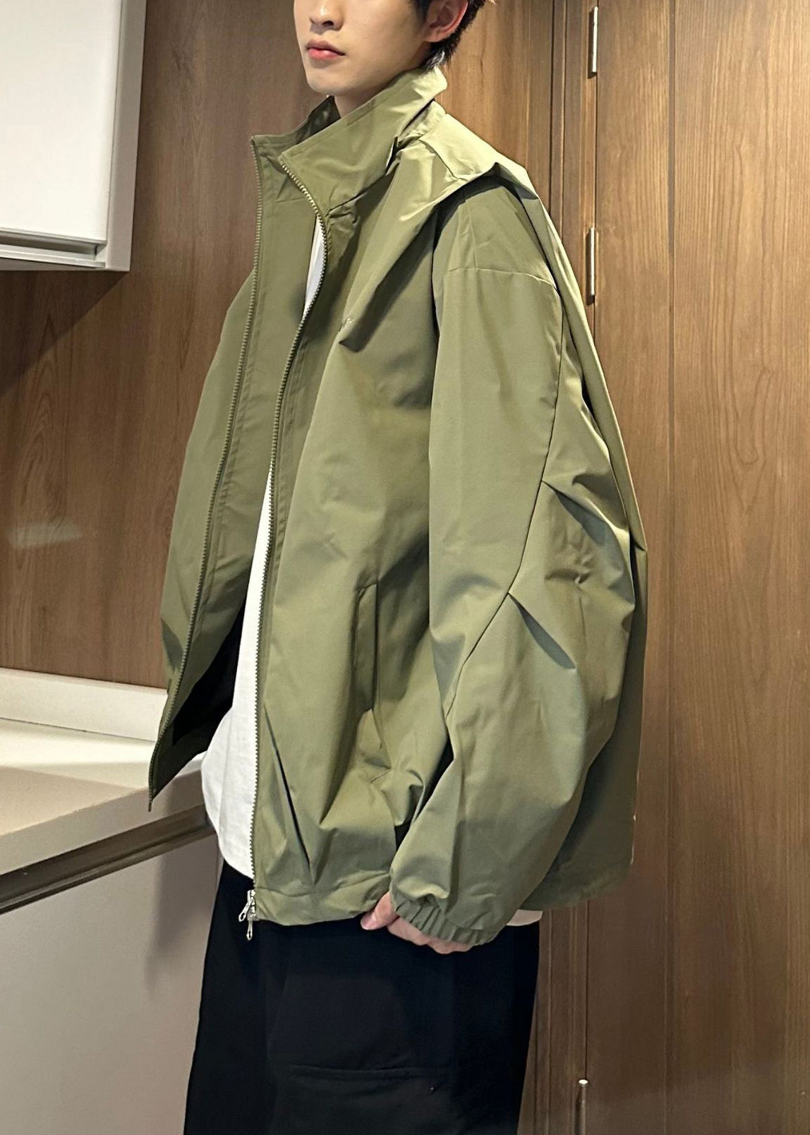 Coat Zippered Size Army Cotton Spring Collar Green Stand Plus
