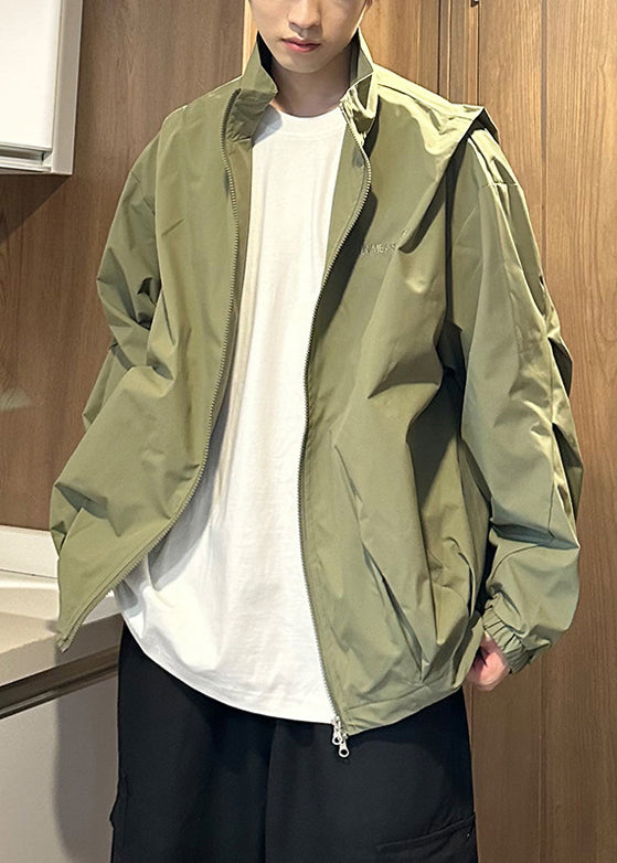 Coat Zippered Size Army Cotton Spring Collar Green Stand Plus