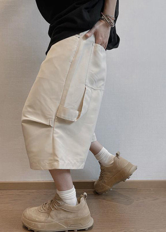 Beige Pockets High Waist Pants Summer Yt020