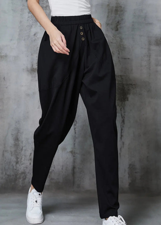 Black Elastic Waist Cotton Harem Pants Spring Jk1013