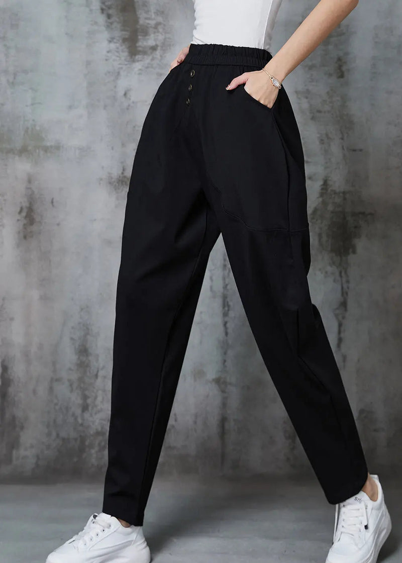Black Elastic Waist Cotton Harem Pants Spring Jk1013