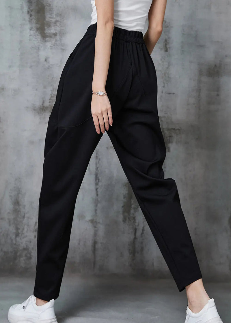 Black Elastic Waist Cotton Harem Pants Spring Jk1013