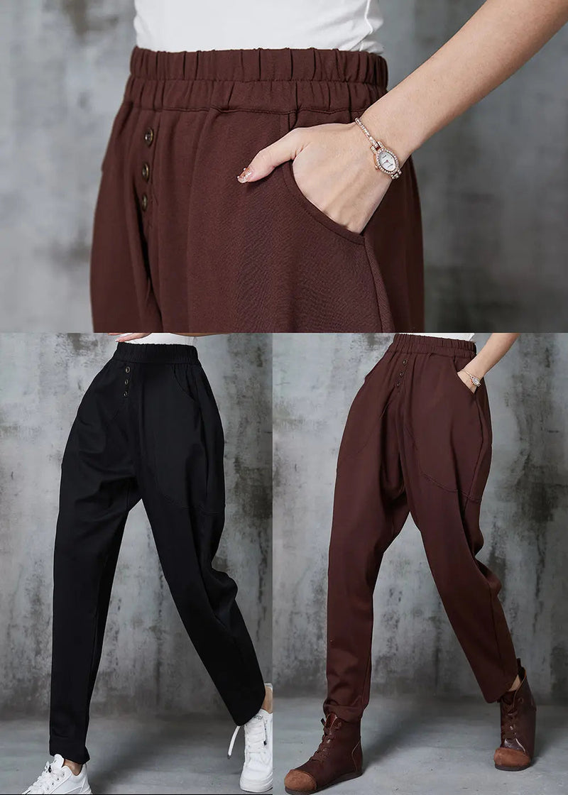 Black Elastic Waist Cotton Harem Pants Spring Jk1013