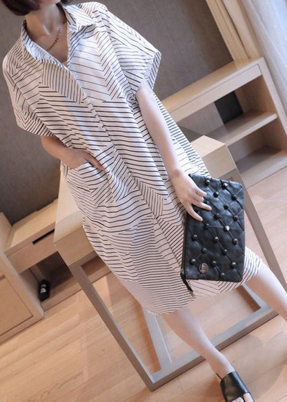 Black Peter Pan Collar Striped Maxi Dresses Summer Ly1407