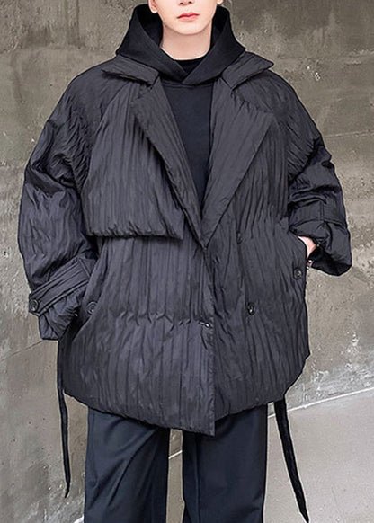 Black Peter Pan Collar Tie Waist Duck Down Coats Winter Wl004