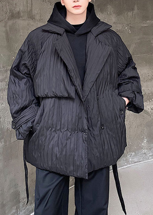 Black Peter Pan Collar Tie Waist Duck Down Coats Winter Wl004