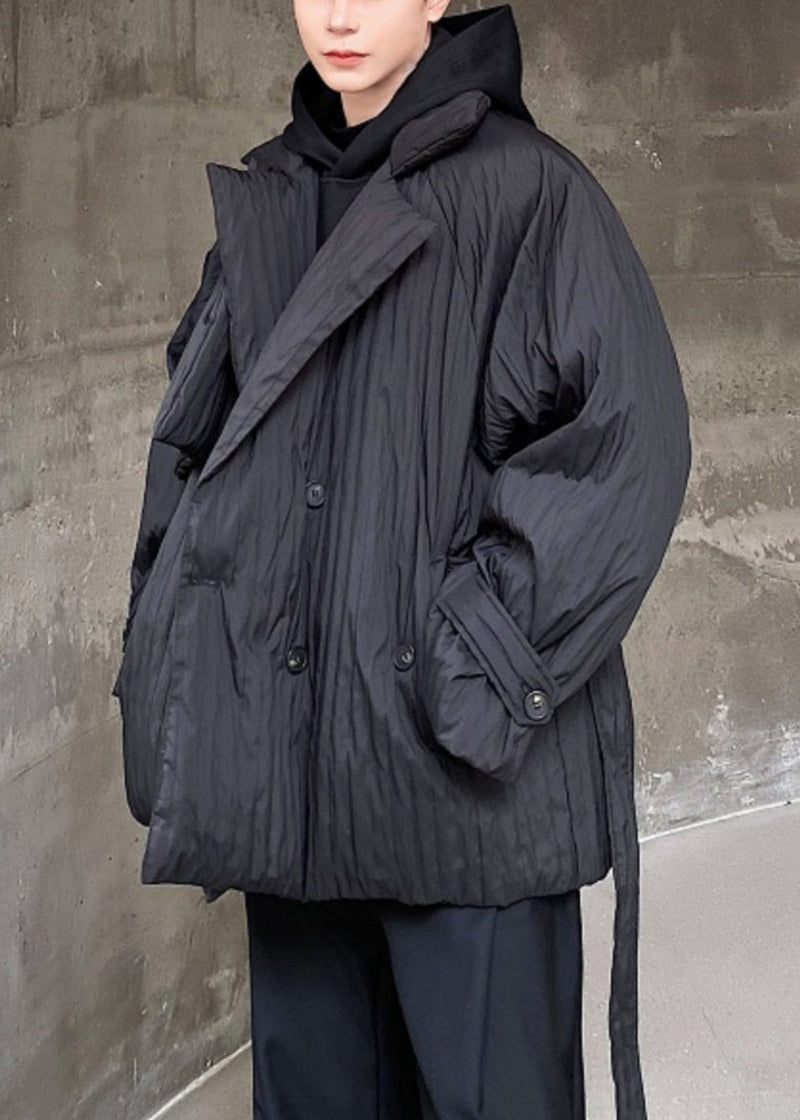 Black Peter Pan Collar Tie Waist Duck Down Coats Winter Wl004