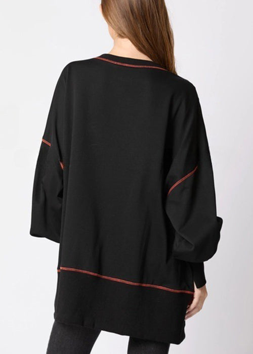 Black Sequins Low High Design Cotton Sweatshirt Ae1025