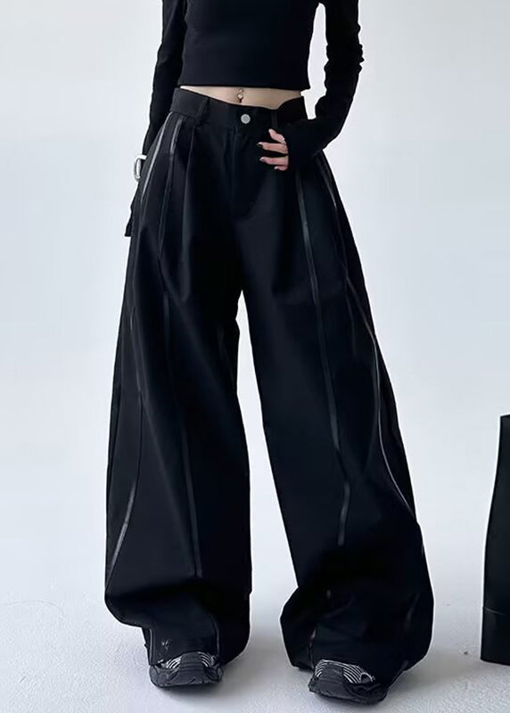 Black Striped Patchwork Pockets Lantern Pants Spring Ta045