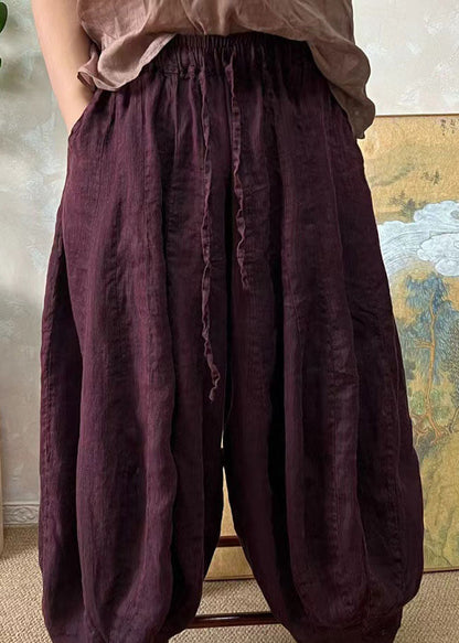 Blackish Green Elastic Waist Linen Lantern Pants Summer Ff037