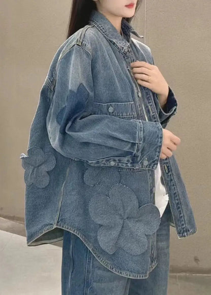 Blue Button Pockets Denim Coats Long Sleeve Cg1024