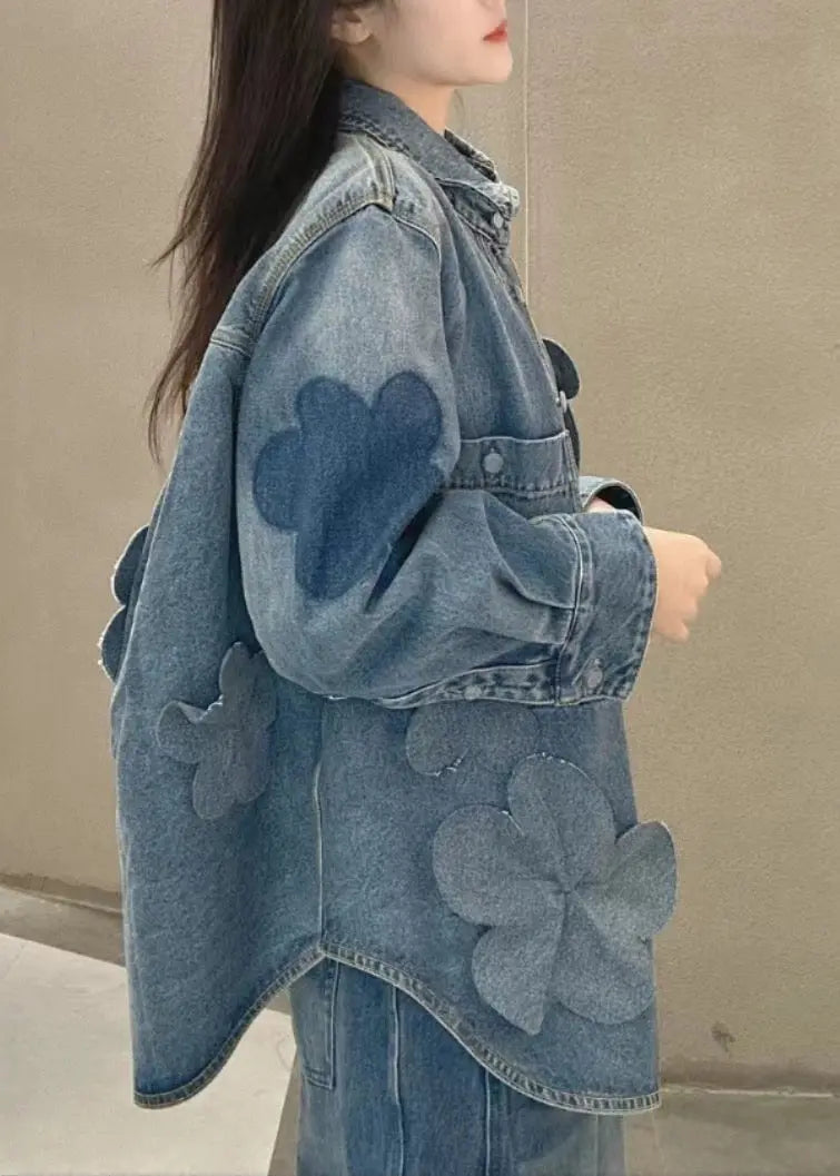 Blue Button Pockets Denim Coats Long Sleeve Cg1024