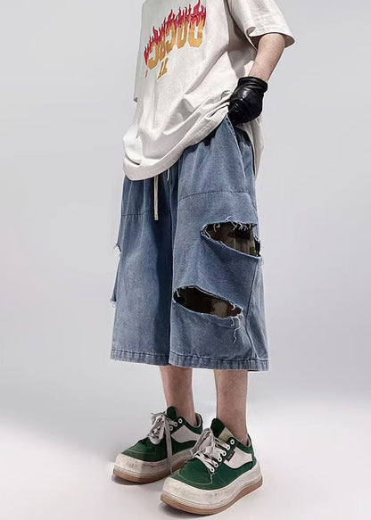 Blue Plus Summer Size Hole Shorts Pockets Denim