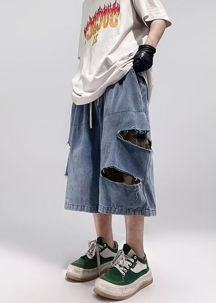 Blue Plus Summer Size Hole Shorts Pockets Denim