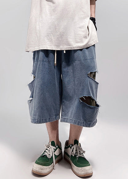 Blue Plus Summer Size Hole Shorts Pockets Denim