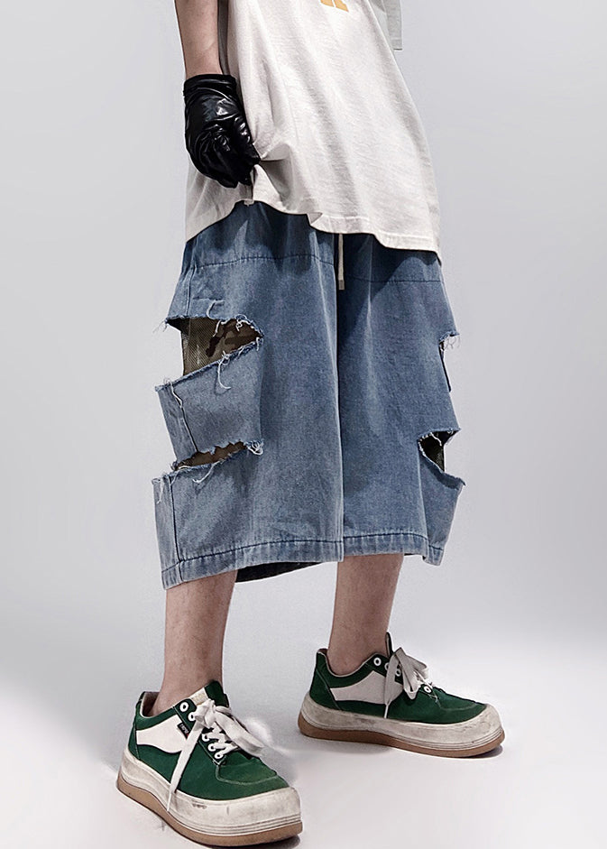 Blue Plus Summer Size Hole Shorts Pockets Denim