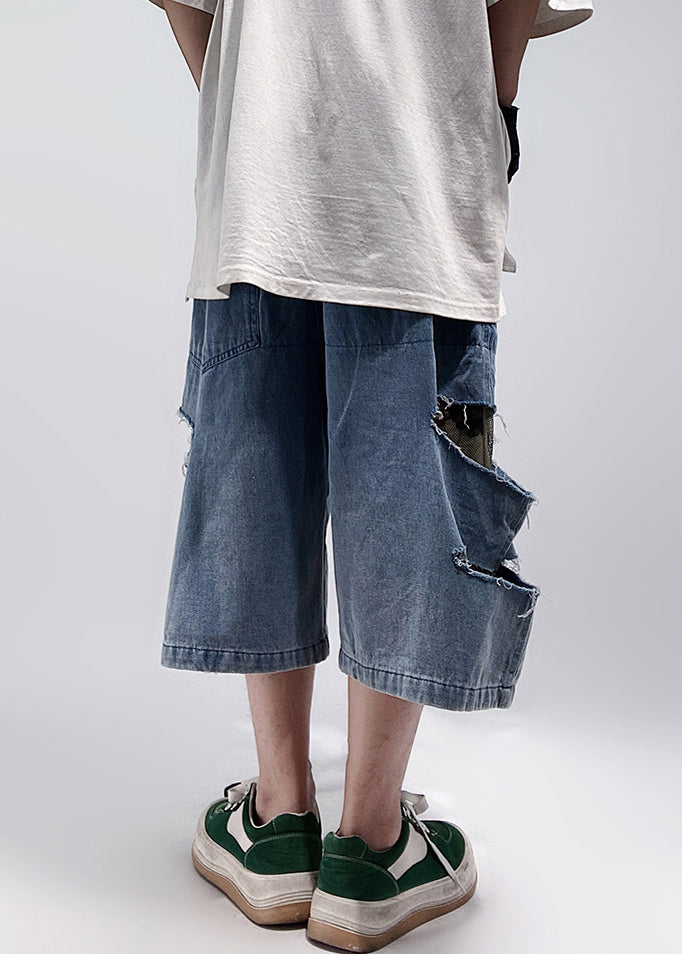 Blue Plus Summer Size Hole Shorts Pockets Denim