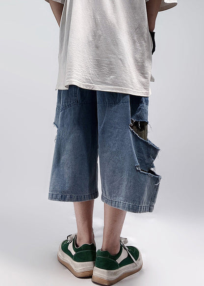 Blue Plus Summer Size Hole Shorts Pockets Denim