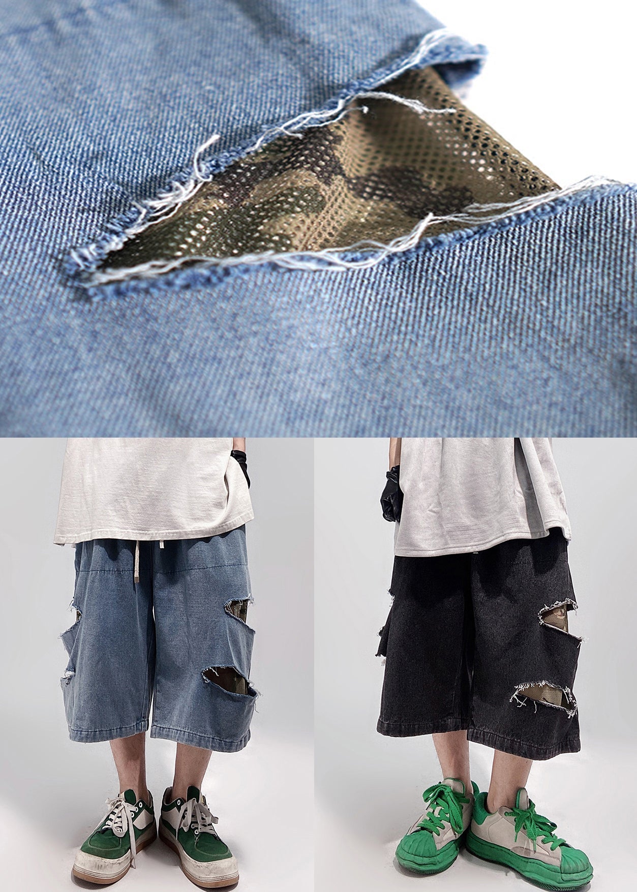 Blue Plus Summer Size Hole Shorts Pockets Denim