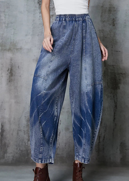 Blue Oversized Patchwork Denim Crop Pants Spring Jk1045