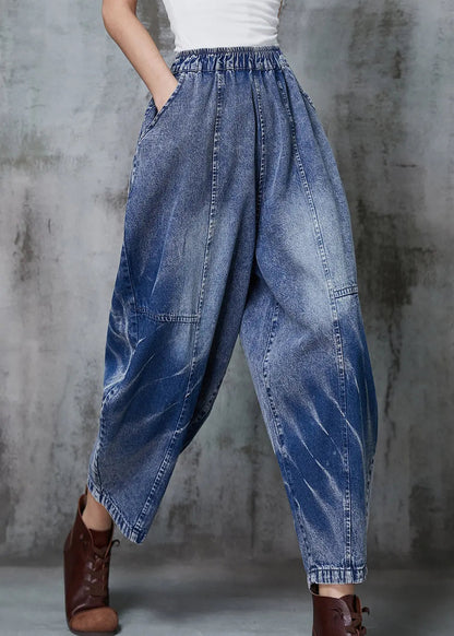 Blue Oversized Patchwork Denim Crop Pants Spring Jk1045