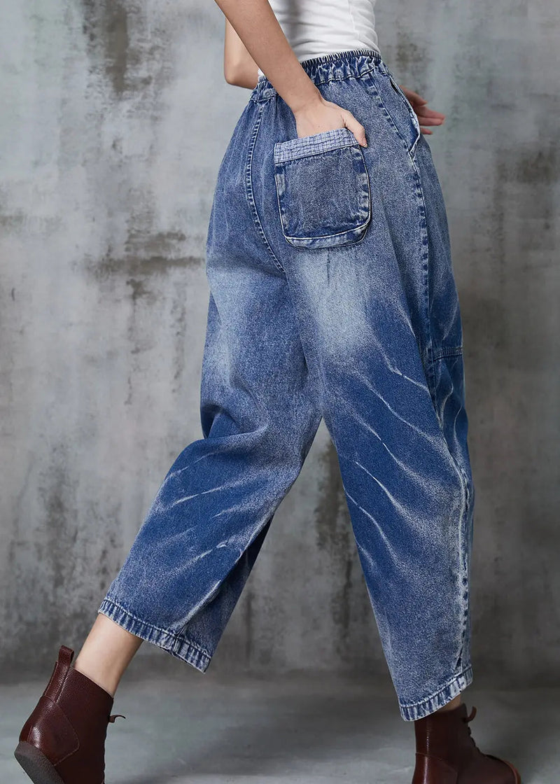 Blue Oversized Patchwork Denim Crop Pants Spring Jk1045