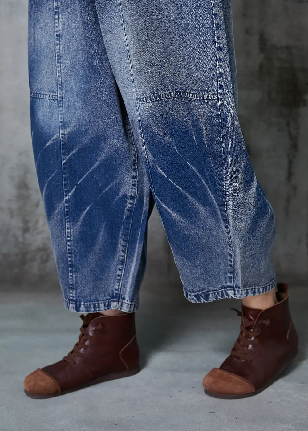 Blue Oversized Patchwork Denim Crop Pants Spring Jk1045