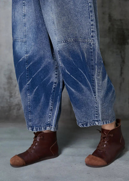 Blue Oversized Patchwork Denim Crop Pants Spring Jk1045