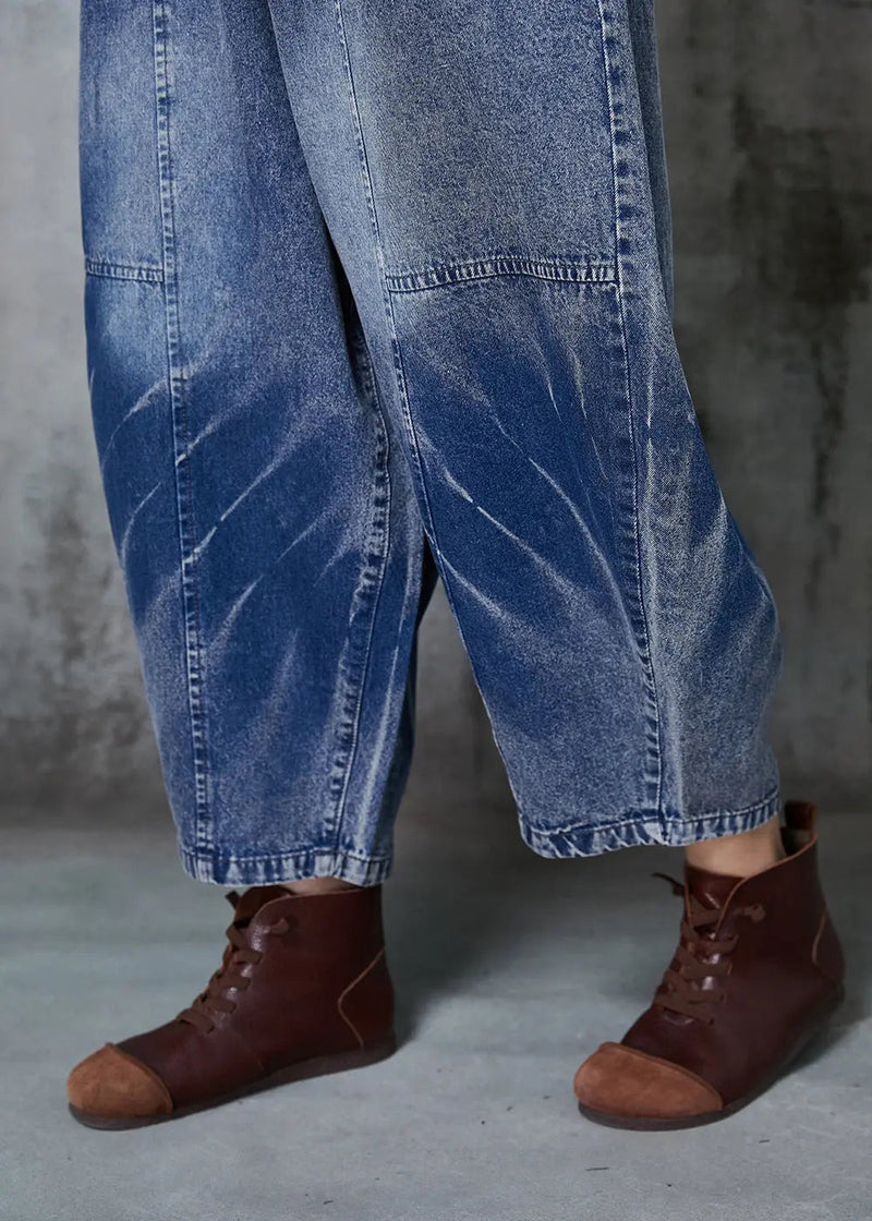 Blue Oversized Patchwork Denim Crop Pants Spring Jk1045