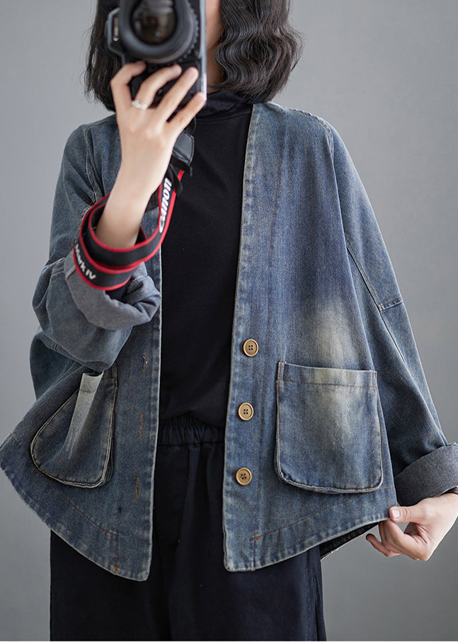 Blue Oversized Pockets Denim Coat Outwear Spring Tm009
