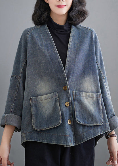 Blue Oversized Pockets Denim Coat Outwear Spring Tm009