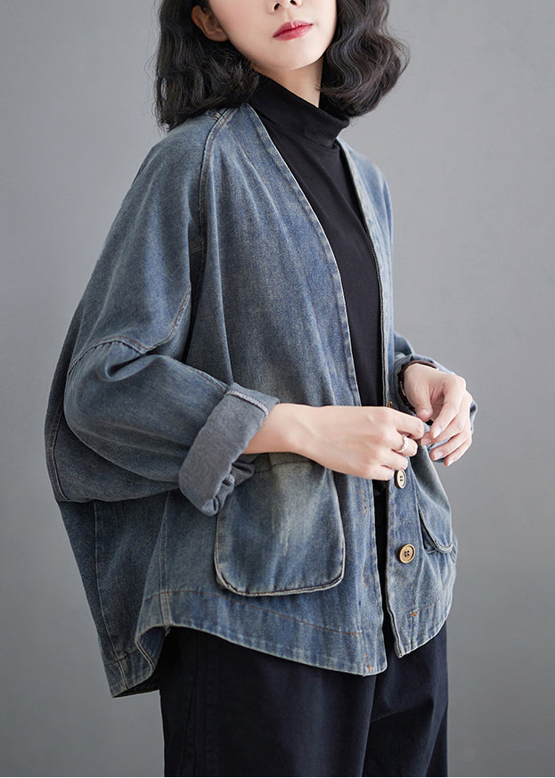 Blue Oversized Pockets Denim Coat Outwear Spring Tm009