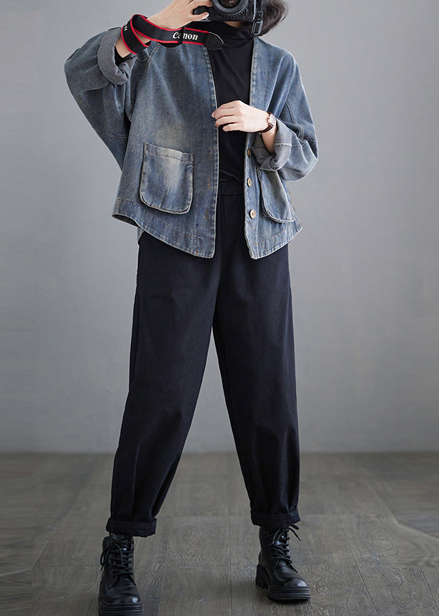 Blue Oversized Pockets Denim Coat Outwear Spring Tm009