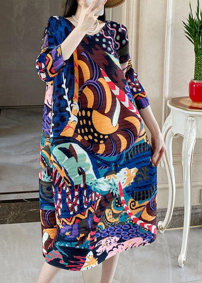 Blue Print Long Dress Bracelet Sleeve Gh1035