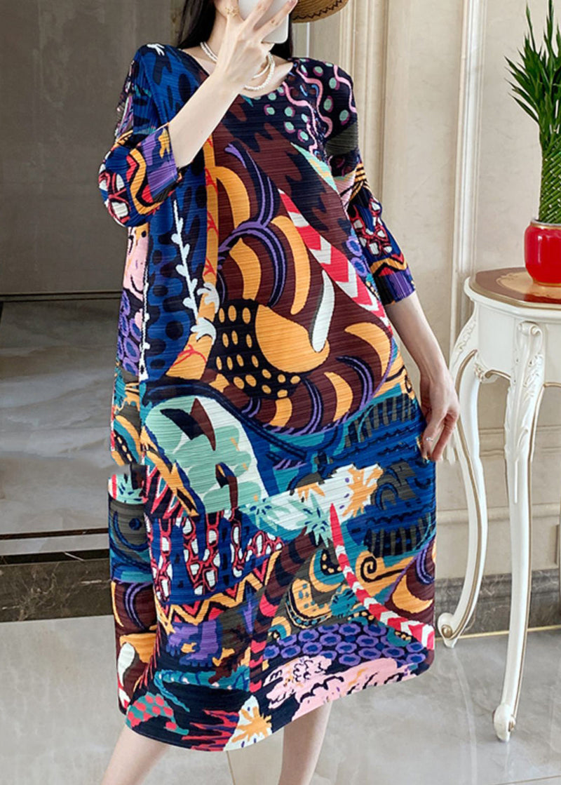 Blue Print Long Dress Bracelet Sleeve Gh1035