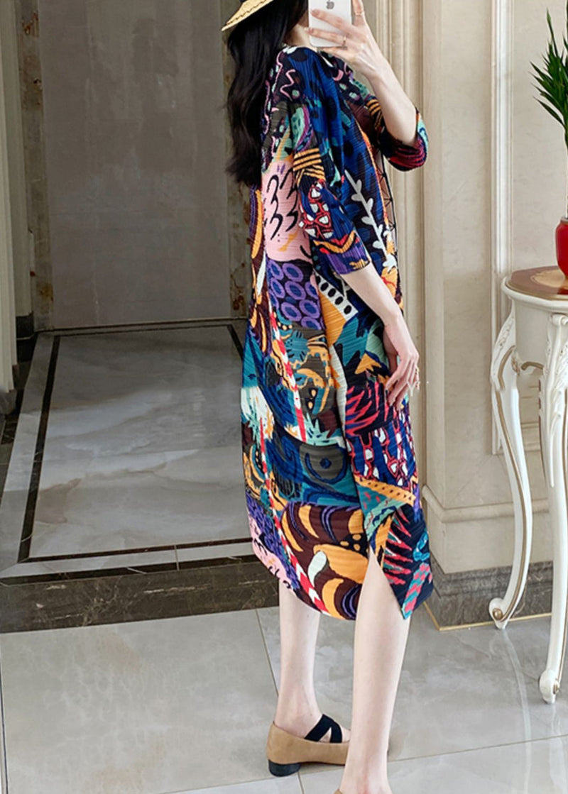 Blue Print Long Dress Bracelet Sleeve Gh1035