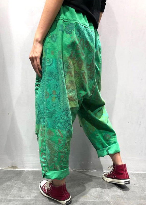 Blue Print Tie Waist Ripped Wide Leg Pants Summer Tq1048